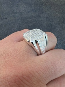 Hip Hop <b>Ring</b> <b>Men</b> Iced Out Greek Key <b>Ring</b> Solid 925 Sterling Silver Moissanite Diamond Bling Statement Jewelry Luxury - Product Image 3