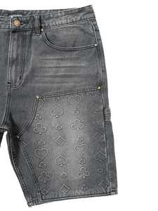 OEM ODM Custom Poker <b>Card</b> Pattern Black Denim Shorts Men Loose Fit Vintage Wash Jorts Streetwear Fashion Clothing Manufacturer - Product Image 5