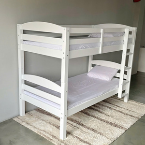 Lit superposé blanc minimaliste personnalisable, meubles de chambre à coucher en bois sur mesure pour enfants - Product Image 1