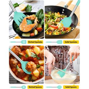 Juego de Utensilios de Cocina de Silicona Sin BPA, Paquete de 4 Espátulas Grandes Antiadherentes, Cucharas Ranuradas Azules Resistentes al Calor, Kit de Herramientas de Cocina - Product Image 2