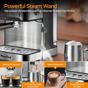 Cafetera Espresso Profesional Compacta de 20 Bares, Cafetera Doméstica con Vaporizador de Leche, Varilla de Vapor, Manómetro, Capacidad de 54 oz - Product Image 6