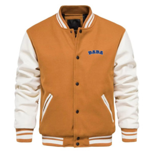 Veste universitaire verte pour homme, manches blanches, broderie BB sur le devant, col montant, coupe classique, style preppy, coupe-vent d'hiver, en coton - Product Image 3