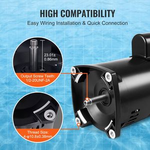 2 HP 230V pompa piscina motore 56Y telaio 7.8 Amps 3450 RPM 1.3 fattore di servizio 50 μF/250V condensatore CCW rotazione 1.3 flangia quadrata - Product Image 4