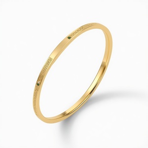 Modern Minimal <b>Bangle</b> 9K <b>Solid</b> <b>Gold</b> Green Emerald Diamond Fine Jewelry Custom Made Bracelet for Women - Product Image 2
