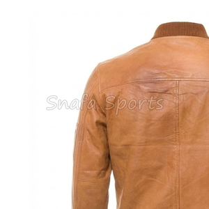 Veste en cuir de moto classique de haute qualité, coupe ajustée, coupe-vent, respirante, en cuir marron pour homme - Product Image 6