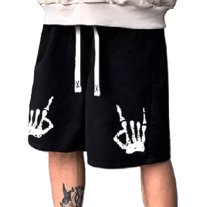 Pantalones Cortos Negros de Algodón para Hombre con Estampado de Mano de Esqueleto Blanco, Cintura con Cordón, Estilo Casual, Bolsillos, Tejido Transpirable - Product Image 4
