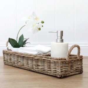 Panier de rangement rectangulaire moderne en rotin naturel à 3 compartiments - Product Image 3