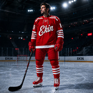 Maillot de hockey sur glace rouge personnalisé Ekin Impex, manches longues, vêtements d'équipe sportive, uniforme de hockey OEM - Product Image 3