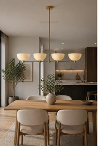 Lustre linéaire en laiton de style moderne du milieu du siècle, 4 lumières, pour îlot de cuisine, suspension minimaliste avec abat-jour en forme de bol, luminaire de plafond - Product Image 3