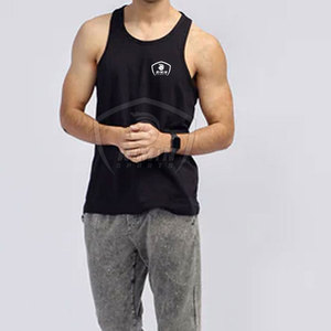 Camiseta sin Mangas para Hombre, Color Negro Sólido, Cuello Redondo, Transpirable, de Secado Rápido, Ropa Deportiva Informal, con Logotipo Estampado en la Parte Delantera - Product Image 1