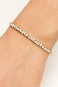 Luxury Moissanite Tennis <b>Bracelet</b> Gold Tone Minimal Round Cut Stones Elegant Slim Stackable Everyday Jewelry Piece - Product Image 3