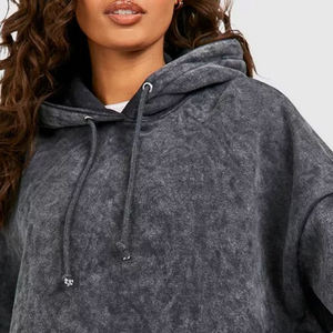 Sudadera con Capucha Extra Grande para Mujer, Color Sólido, Mezcla de Algodón, Tejido de Punto, Manga Larga, Transpirable, para Otoño, con Bolsillos - Product Image 6