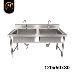 Heavy Duty Double Bowl <b>Sink</b> 0.8mm Thickness Stainless Steel Free Standing Commercial Kitchen Restaurant Washing Basin <b>Unit</b> - Product Image 2