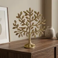 Exquise sculpture de table en laiton doré représentant l'Arbre de Vie. Des branches feuillues complexes et complexesment décorées de délicats oiseaux chanteurs