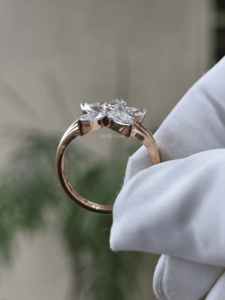 Marquise Cut Lab Grown Diamond IGI Certified <b>Ring</b> 1.28ct Rose Gold Floral Cluster Design <b>Split</b> Band Engagement Style for Women - Product Image 2