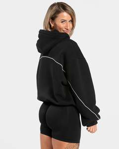 Sweat-shirt décontracté surdimensionné noir jais personnalisé pour femme, en molleton de coton premium respirant, avec détails contrastants, OEM ODM - Product Image 2