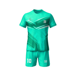 ชุดยูนิฟอร์มฟุตบอลแบบกำหนดเอง ผ้าโพลีเอสเตอร์อินเตอร์ล็อค 160 GSM เสื้อและกางเกงขาสั้นฟุตบอล แห้งเร็ว ชุดทีม ผู้ผลิต OEM - Product Image 1