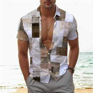 Men's Summer <b>Shirt</b> Vintage <b>Patchwork</b> Printed Button Lapel Short Sleeve <b>Shirt</b> Tropical Vacation T <b>Shirt</b> Fashion Soft Men Clothing - Product Image 2