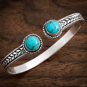 Boho Wave Manmade Turquoise Dual Stone Gold/<b>Silver</b> Plated Handmade Open <b>Cuff</b> Bangle Jewelry - Product Image 6