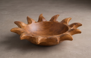 Radiant Starburst Salad Basin Dark Walnut Stained <b>Mango</b> <b>Wood</b> <b>Bowl</b> Carved Flame Rays Platter - Product Image 4