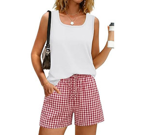 Conjunto de Verano de 2 Piezas para Mujer, Camisa y Pantalones Cortos de Algodón Satinado, Diseño Sólido, Casual, Transpirable, Ecológico, Impermeable y de Secado Rápido - Product Image 2