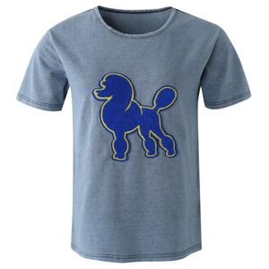 เสื้อยีนส์พิมพ์ลายเชนิลล์สีน้ำเงิน พรีเมี่ยมคอตตอน นุ่มสบาย สไตล์ลำลอง เท่ห์ๆ สตรีทแวร์ ยูนิเซ็กส์ เสื้อยืดลายกราฟิก - Product Image 1