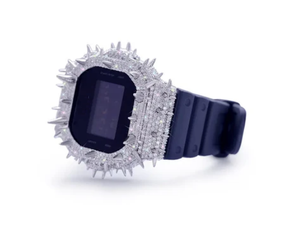 Luxury Stainless Steel Wristwatch Glass Encrusted Square <b>Case</b> Stainless Steel Band LED Display 10 Bar Water Resistant Roman - Product Image 2