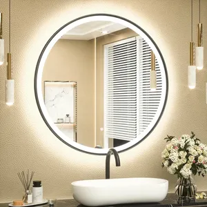 Miroir mural rond moderne avec éclairage LED pour la décoration de salle de bain, design circulaire en verre, motif géométrique abstrait, intérieur de maison - Product Image 2