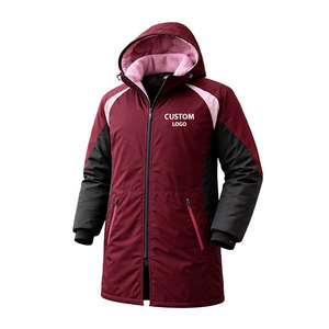 Premium Swim Parka Jacket Maroon Color Waterproof Long Hooded Coat with Inner Fleece Custom Logo Sports Team Winter Outerwear - Product Image 1