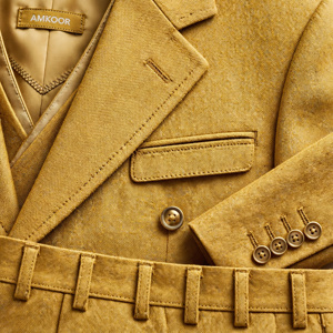 Costume de cérémonie jaune pour homme, style italien, 100 % polyester, respirant, infroissable, simple boutonnage, col à revers, coupe classique - Product Image 6