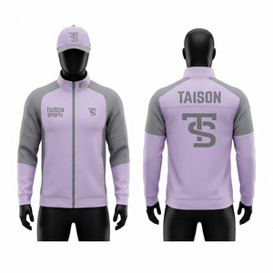 Veste d'entraînement de football américain pour hommes, qualité supérieure, 280 GSM, polyester interlock, gris lavande, panneau raglan, fermeture éclair intégrale, logo personnalisé - Product Image 1