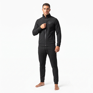 Conjunto Deportivo Completo para Hombre, Color Negro Sólido, Cuello Alto, Corte Regular, Pantalones Deportivos con Bolsillos Laterales, Transpirable, Poliéster y Nailon - Product Image 3