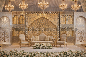 Perfect Theme <b>Mirror</b> Work Backdrop for Stage Palace Theme White Backdrop <b>Mirror</b> Wedding Stage Frames/<b>Panels</b> Mughal Style Arched - Product Image 6