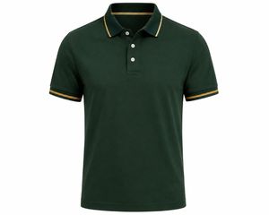 <b>Men's</b> Short Sleeve Solid Color <b>Polo</b> <b>Shirt</b> Oxford Fabric Casual Style <b>Green</b> with Yellow Trim - Product Image 3