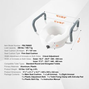 Sedile WC rialzato ad alta capacità da 5 pollici per WC allungati, 350 libbre, installazione con blocco a torsione, attrezzatura di sicurezza, 19,1 pollici - Product Image 3