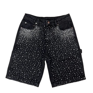 กางเกงขาสั้นผ้ายีนส์สำหรับผู้ชายกางเกงขาสั้นทรงหลวมประดับคริสตัลและประกายเพชรทรงหลวม2025ออกแบบได้ตามต้องการ - Product Image 1