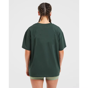 เสื้อยืดครอปโอเวอร์ไซส์สำหรับผู้หญิง ทรงหลวม คอวี แขนสั้น สีพื้น ผ้าถักเนื้อฝ้าย ระบายอากาศได้ดี ใส่ได้ทุกฤดู - Product Image 5
