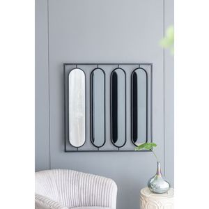 Grande Specchio da Parete Ovale 90x90 cm con Cornice Nera Quadrata, Decorazione per Soggiorno, Camera da Letto, Ingresso, Ufficio - Product Image 3