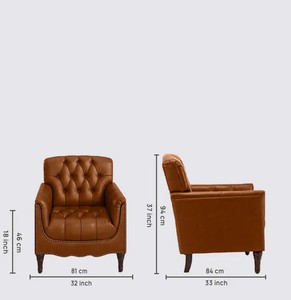 Brown Tufted PU Leather Chesterfield Accent Armchair Wood Legs Traditional Style Living Room Sofa One Seat Upholstered <b>Chair</b> - Product Image 3