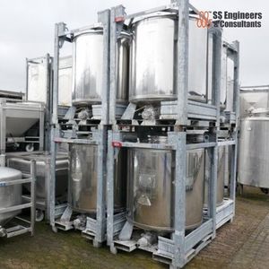 Conteneur IBC rond en acier inoxydable V2A de 1000 L avec pompe et moteur PLC |   Réservoir de stockage industriel en vrac - Product Image 1
