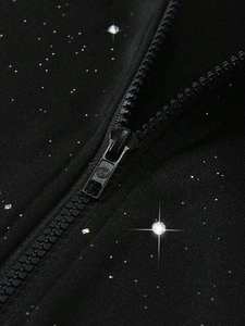 Sweat à capuche zippé en molleton 100 % coton pour homme avec strass, style streetwear décontracté d'hiver et design scintillant - Product Image 4