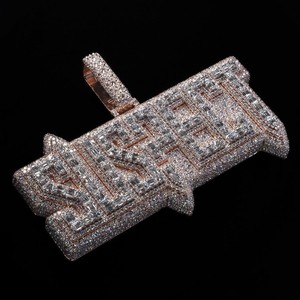 Custom Name <b>Pendant</b> Wholesale Round Baguette Lab Grown Diamond 10K Gold Iced Out Bling Necklace Rhodium Plating Finish Supplier - Product Image 1