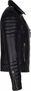 <b>Men</b>’s Black Leather Cafe Racer Quilted <b>Biker</b> <b>Jacket</b> - Product Image 4