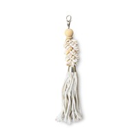 Porte-clés artisanal écologique en coquillage fleuri avec pompon, breloque de sac en coquillage naturel, ornement de style bohème