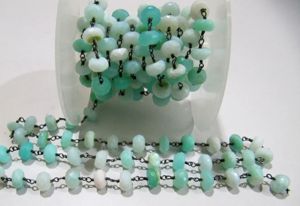 Natural Blue Opal Rondelle Faceted 8mm Beaded Chain Peruvian Opal <b>Rosary</b> chain Sold Per foot - Product Image 3