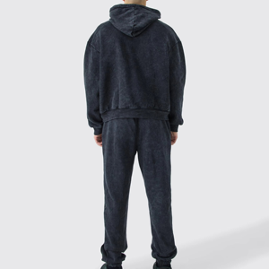 Survêtement à capuche bleu clair pour homme, fermeture éclair intégrale, poches latérales, respirant, coupe décontractée, vêtement d'automne, couleur unie, coton - Product Image 1