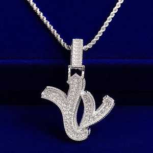 Iced Out Letter V Moissanite Pendant Round Brilliant Cut Micro Insert Hip Hop <b>Charm</b> for Men - Product Image 5