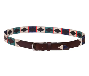 Men's Black Genuine <b>Leather</b> <b>Belt</b> with Red Geometric Ethnic Pattern and Silver Pin Buckle casual <b>leather</b> <b>belt</b> - Product Image 3