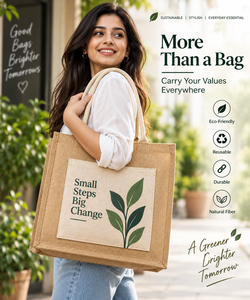Eco-Friendly Jute Tote <b>Bag</b> with Printed Leaf Design Small Size Double Shoulder & <b>Rope</b> Handles-Reusable Gift & Shopping <b>Bag</b> - Product Image 6