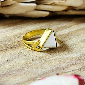 Trendy Design Bohemia Geometric White Agate Silver Eye Certified Women's 18K Gold Plated <b>Statement</b> <b>Ring</b> Wholesale/OEM/ODM - Product Image 5